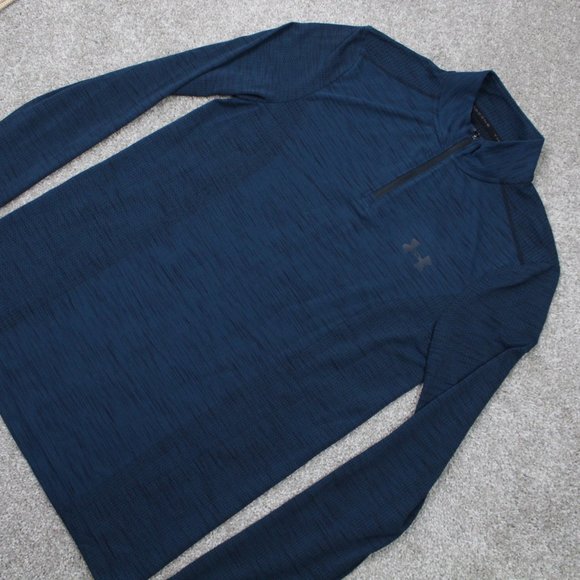 Under Armour Threadborne Sweatshirt Mens Small Blue 1/4 Zip Fitted L/S Pullover - Picture 3 of 8